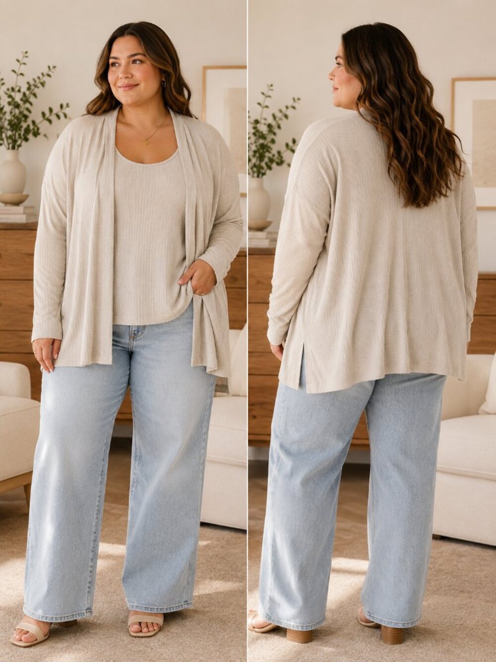 J.Jill Wearever NWT Oatmeal Ribbed Cardigan Tank Set 3X 4X ✨